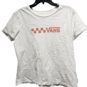 Vans Checkerboard Logo Tee XL White Pink Skate Streetwear Casual Shirt